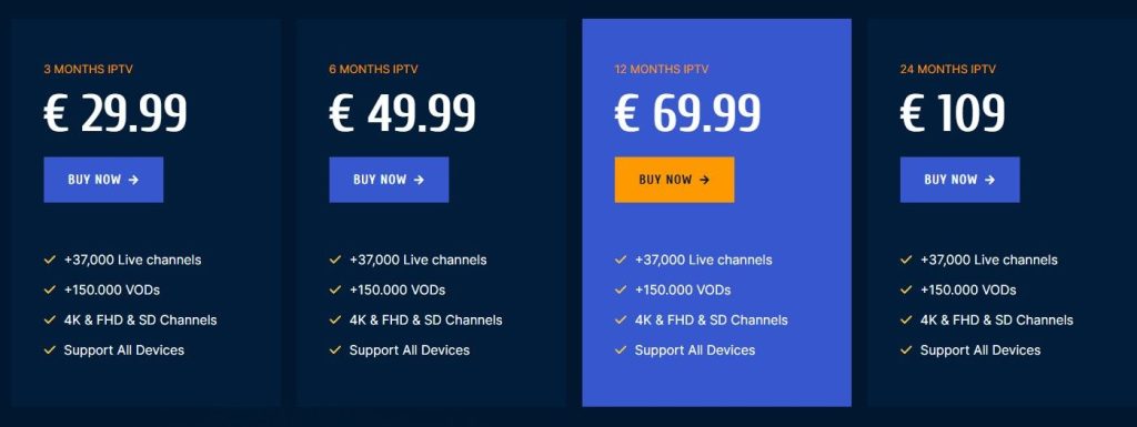 VesionIPTV Pricing