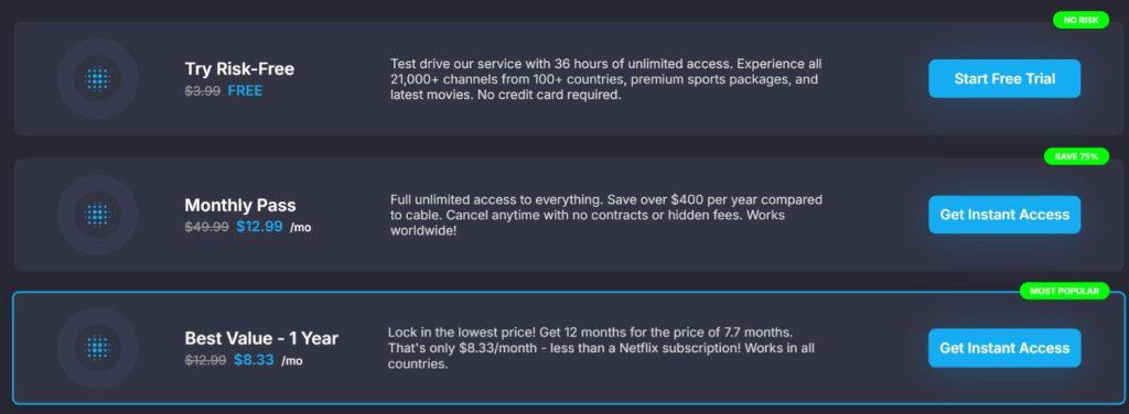 NecroIPTV Pricing